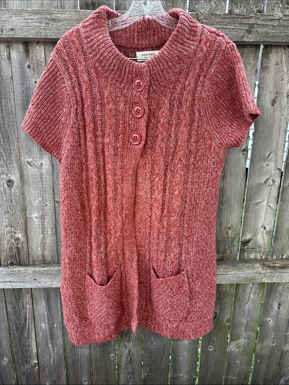 Sonoma Short Sleeve Cable Cardigan in Rose Rust